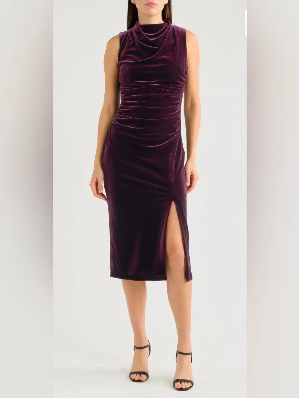 Vince Camuto Velvet Cowl Neck Ruched Midi Dress ✨️ NWT